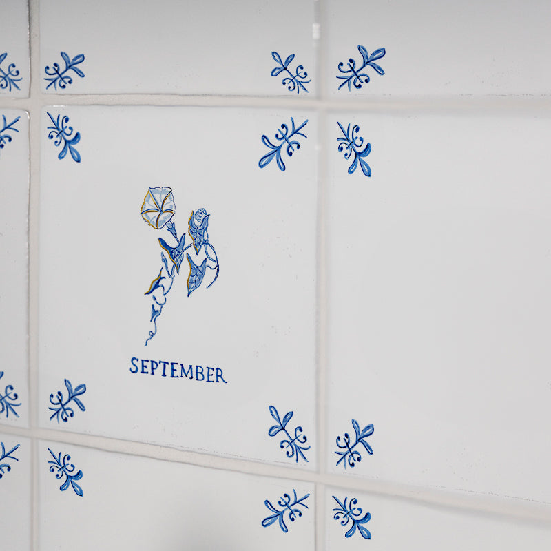 Morning Glory Delft Tile, Gold Lustre