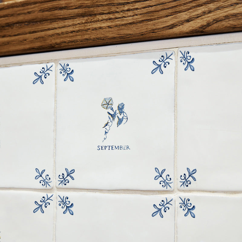 Morning Glory Delft Tile, Gold Lustre