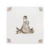 Decorative tile with a glass Olive oil bottle design on a white background