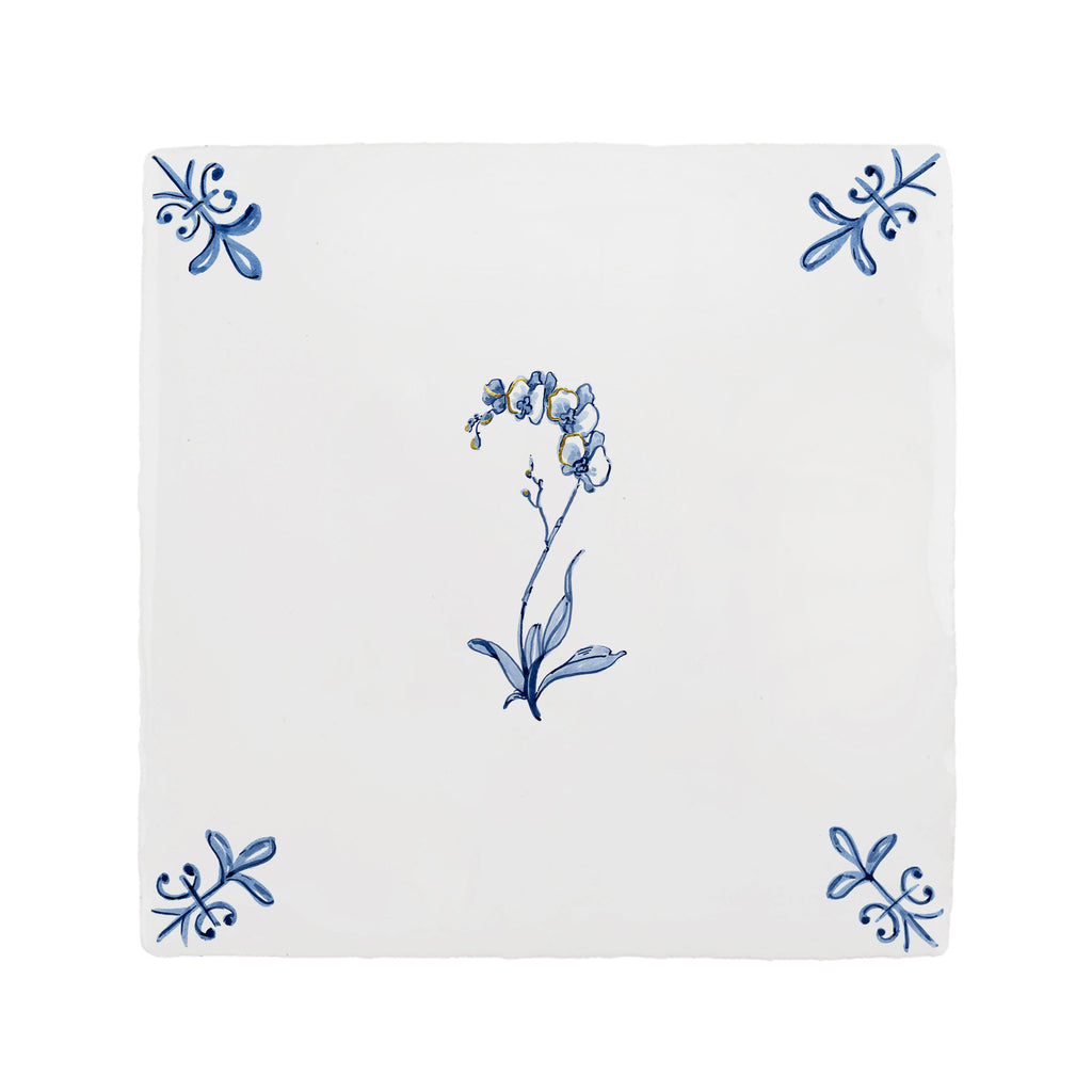 Orchid Delft Tile, Gold Lustre