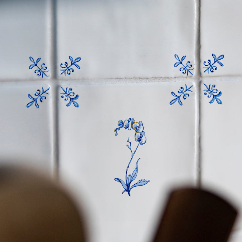 Orchid Delft Tile, Gold Lustre