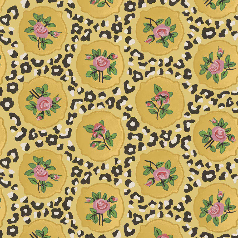 Leopard and Roses Wallpaper, Gold
