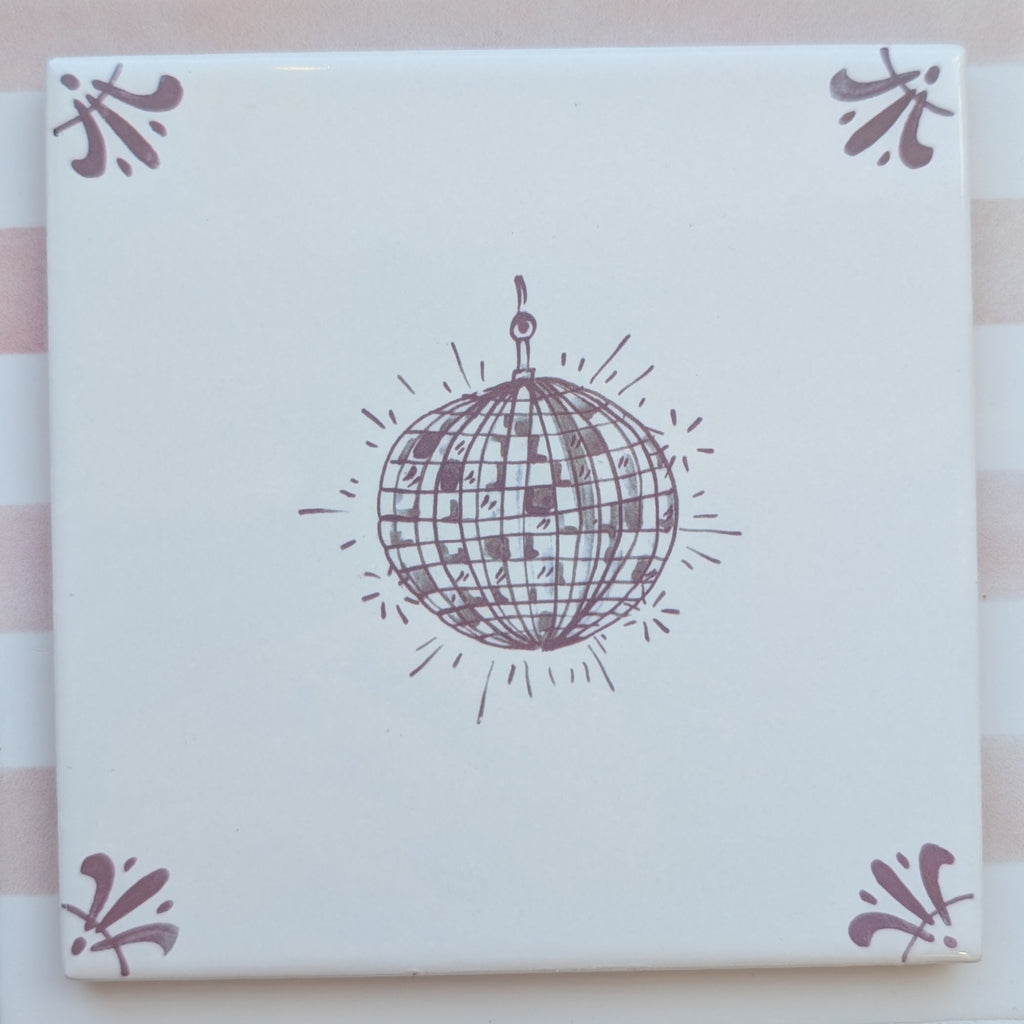 End of Line, Disco Ball Delft Tile, Manganese