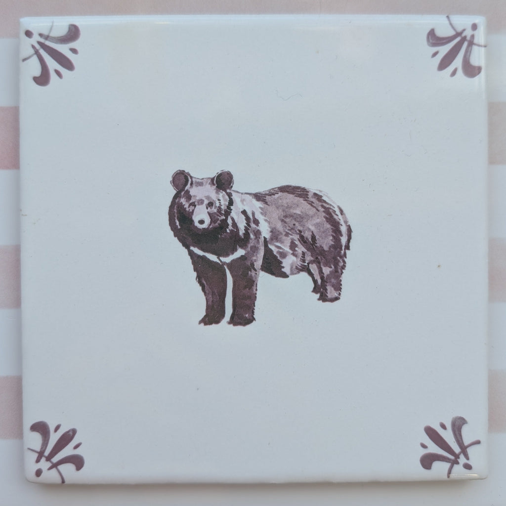 End of Line, Black Bear Delft Tile, Manganese