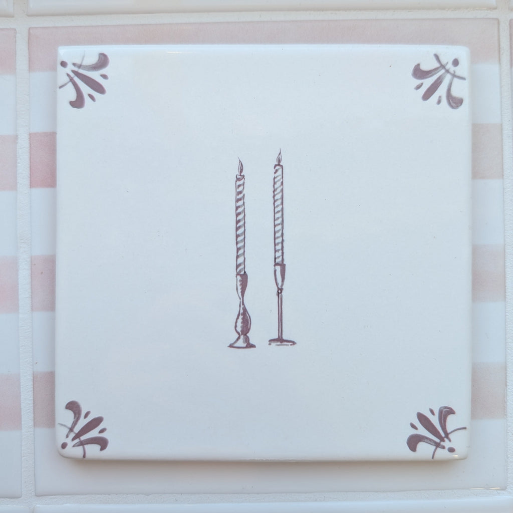 End of Line, Tapered Candles Delft Tile, Manganese