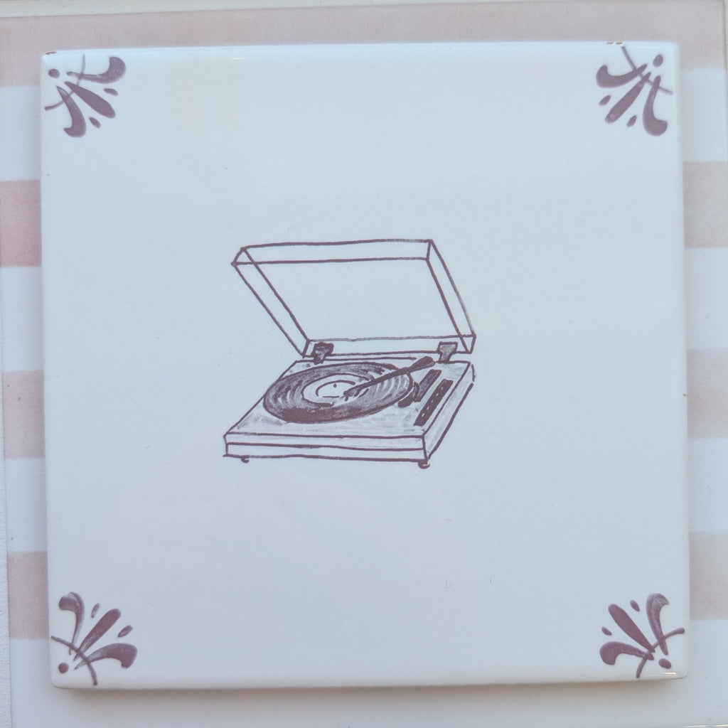 End of Line, Vinyl Record Player Delft Tile, Manganese