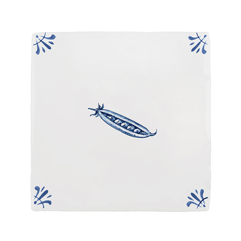 Pea Pods Delft Tile Sample, 15cm Blue