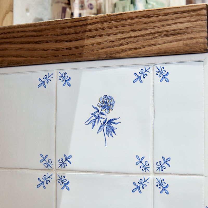 Peony Delft Tile, Gold Lustre