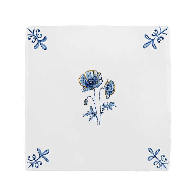 Poppy Delft Tile, Gold Lustre