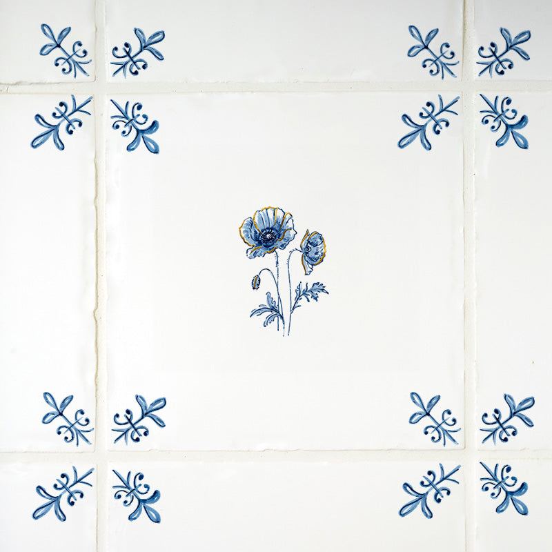 Poppy Delft Tile, Gold Lustre