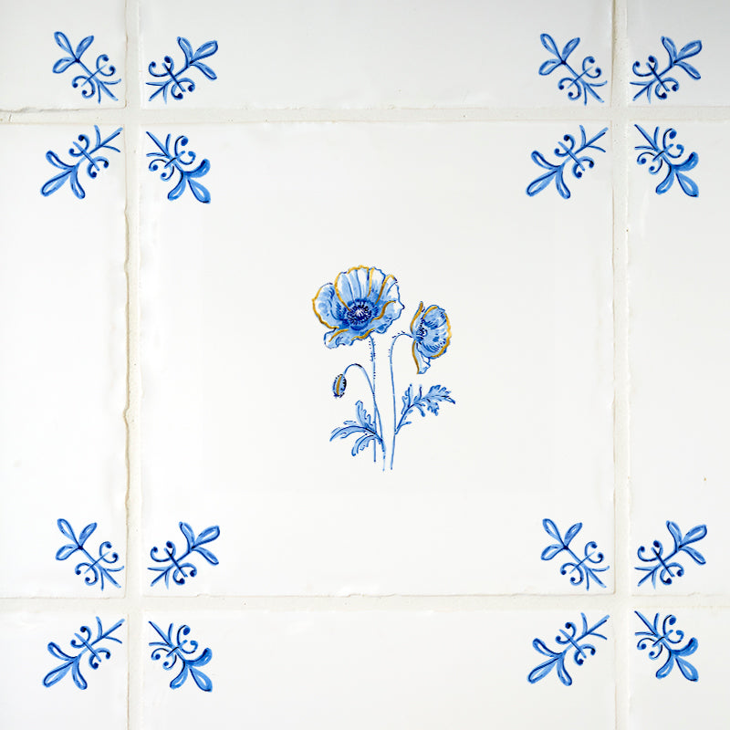 Poppy Delft Tile, Gold Lustre