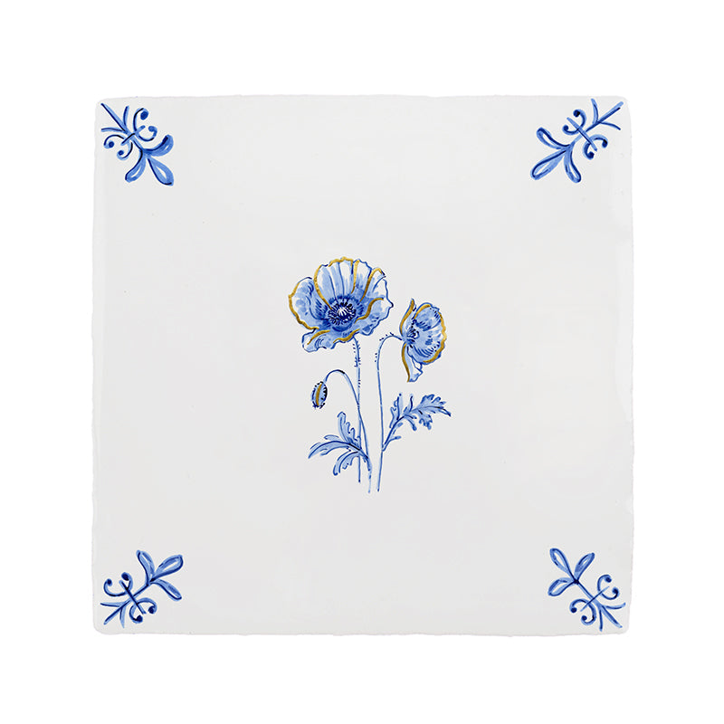 Poppy Delft Tile, Gold Lustre