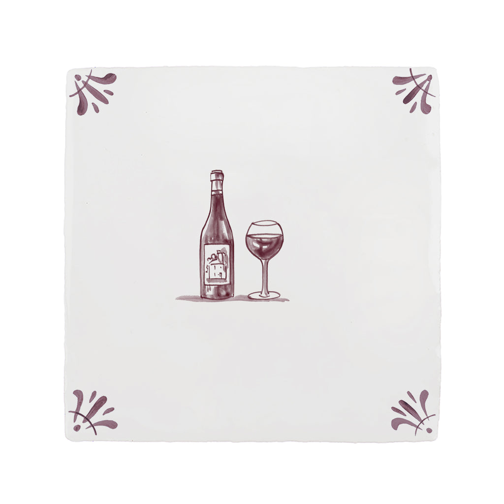 Red Wine Lovers Delft Tile