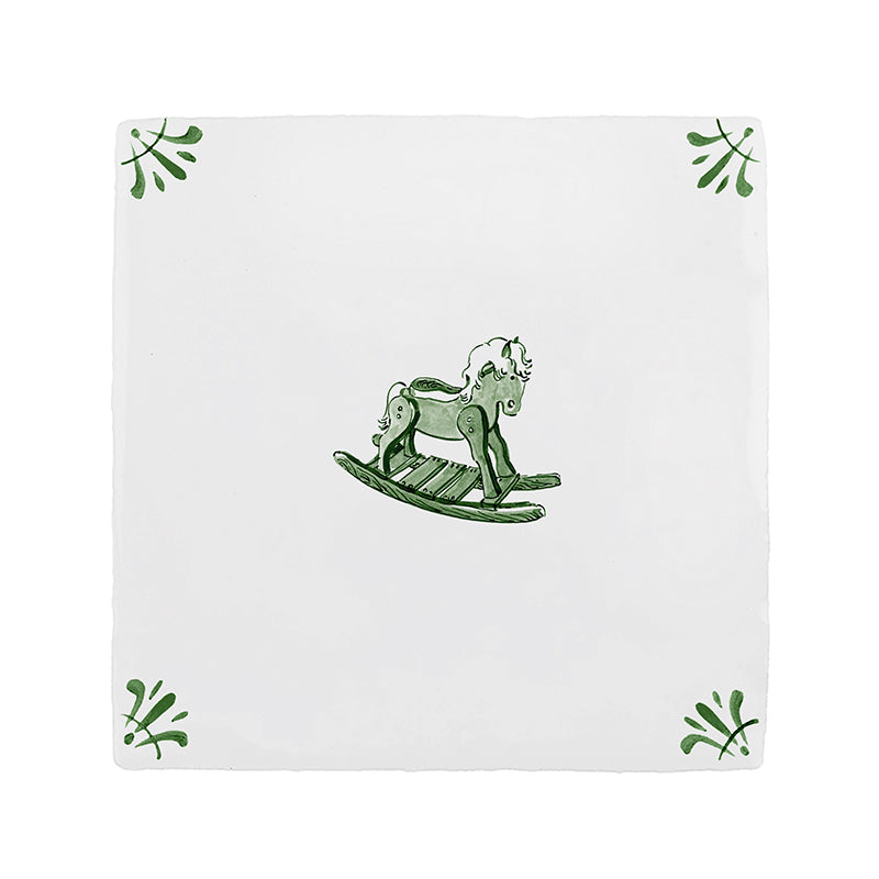 Rocking Horse Delft Tile Sample, 15cm Green