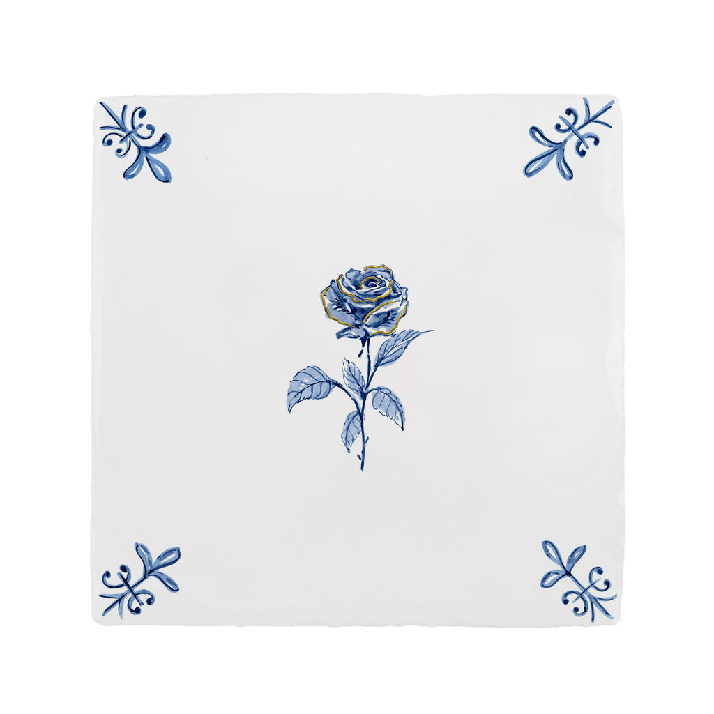Rose Delft Tile, Gold Lustre