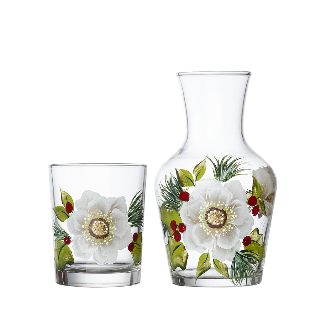 Christmas Flower Carafe and Tumbler