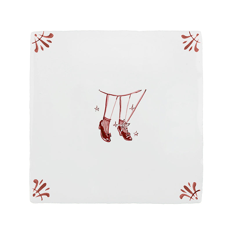 Ruby Slippers Delft Tile Sample, 15cm Crimson