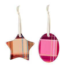 Tartan Charm Baubles, Brown and Pink