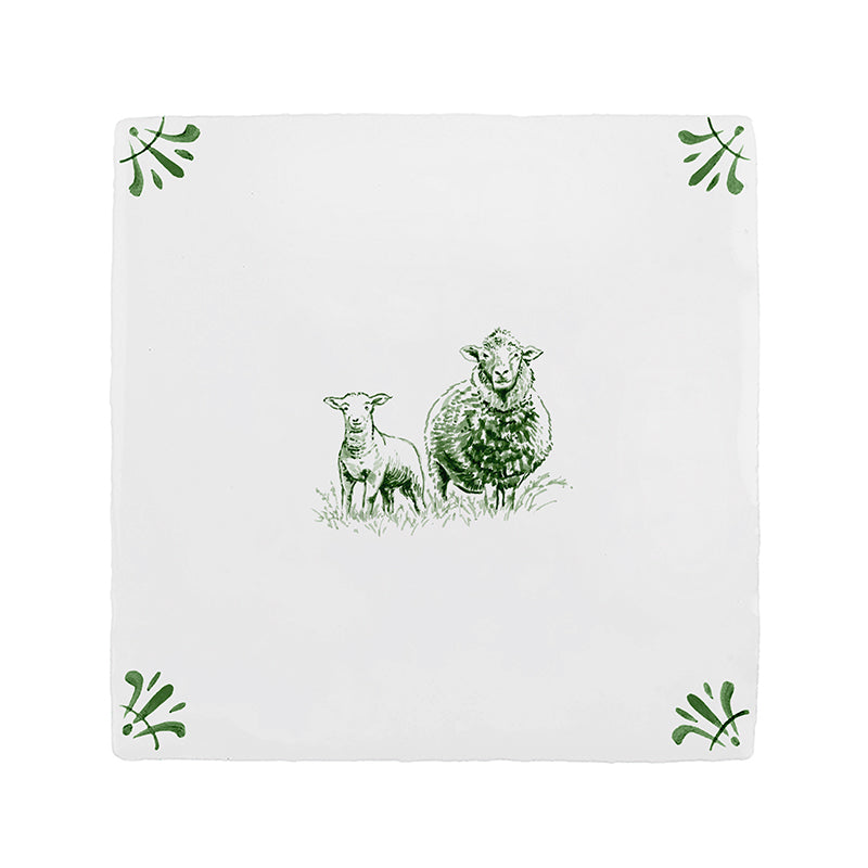 Sheep and Lamb Delft Tile