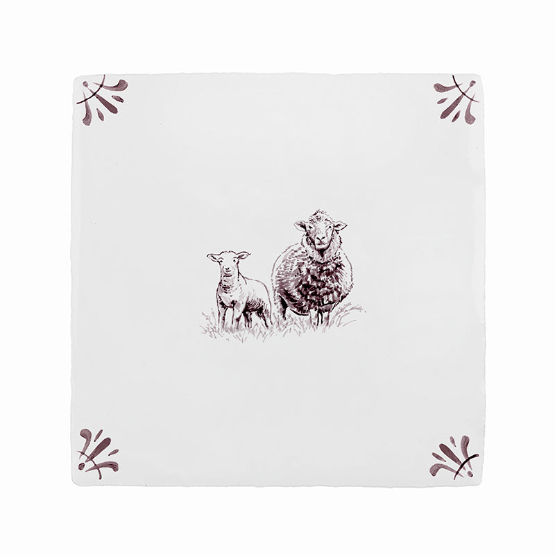 Sheep and Lamb Delft Tile