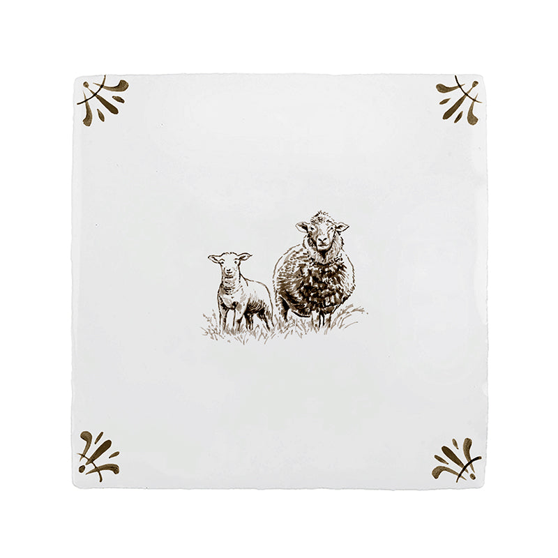 Sheep and Lamb Delft Tile