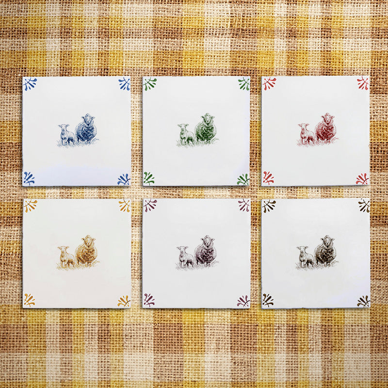 Sheep and Lamb Delft Tile