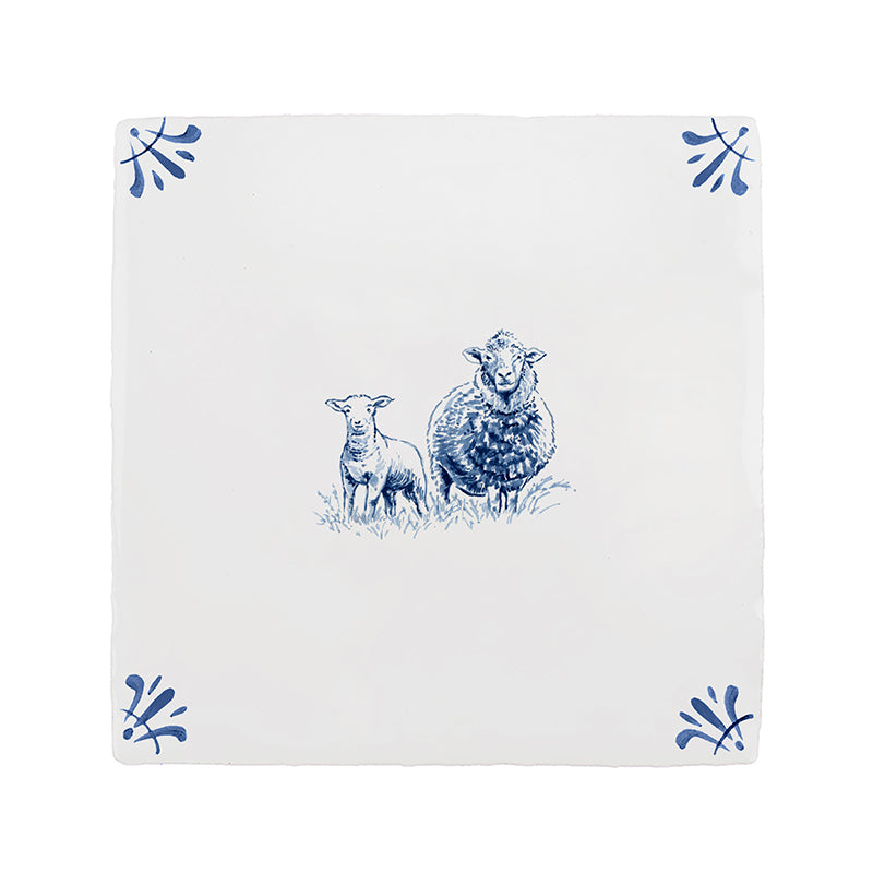 Sheep and Lamb Delft Tile
