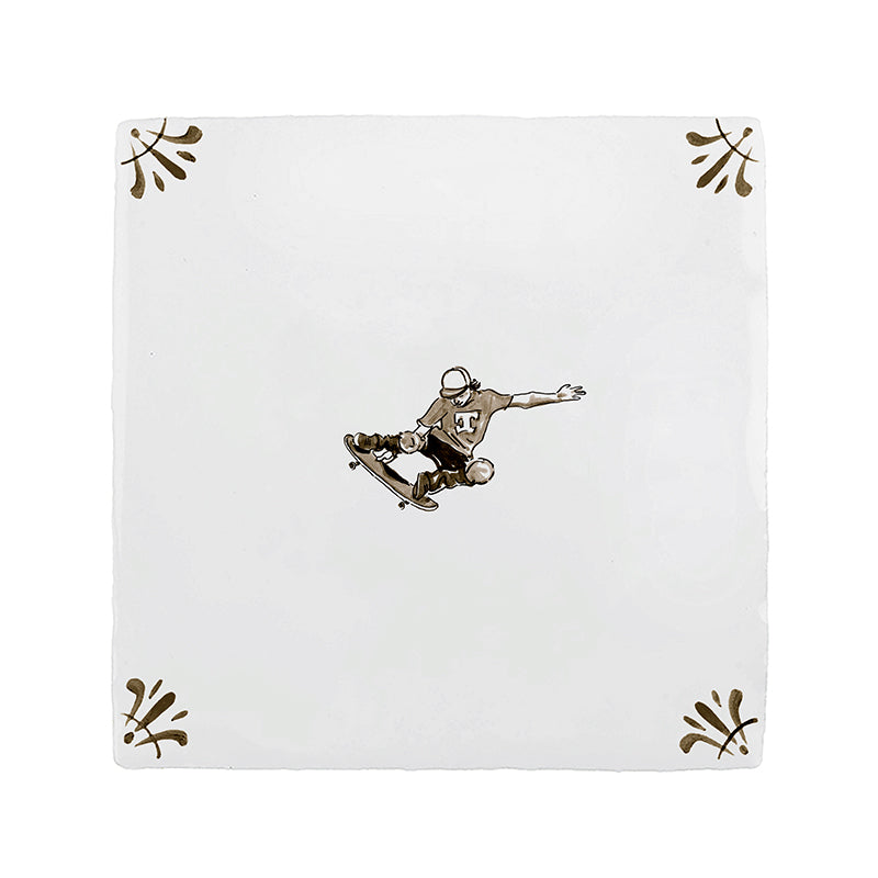 Skateboarder Delft Tile
