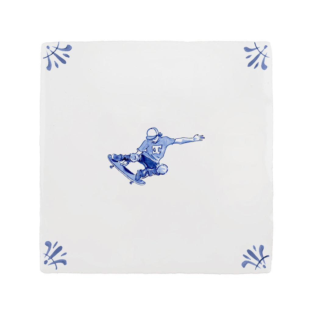 Skateboarder Delft Tile