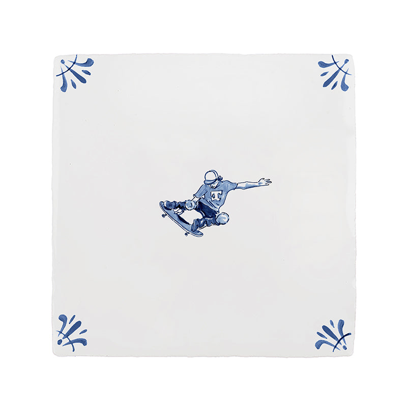 Skateboarder Delft Tile