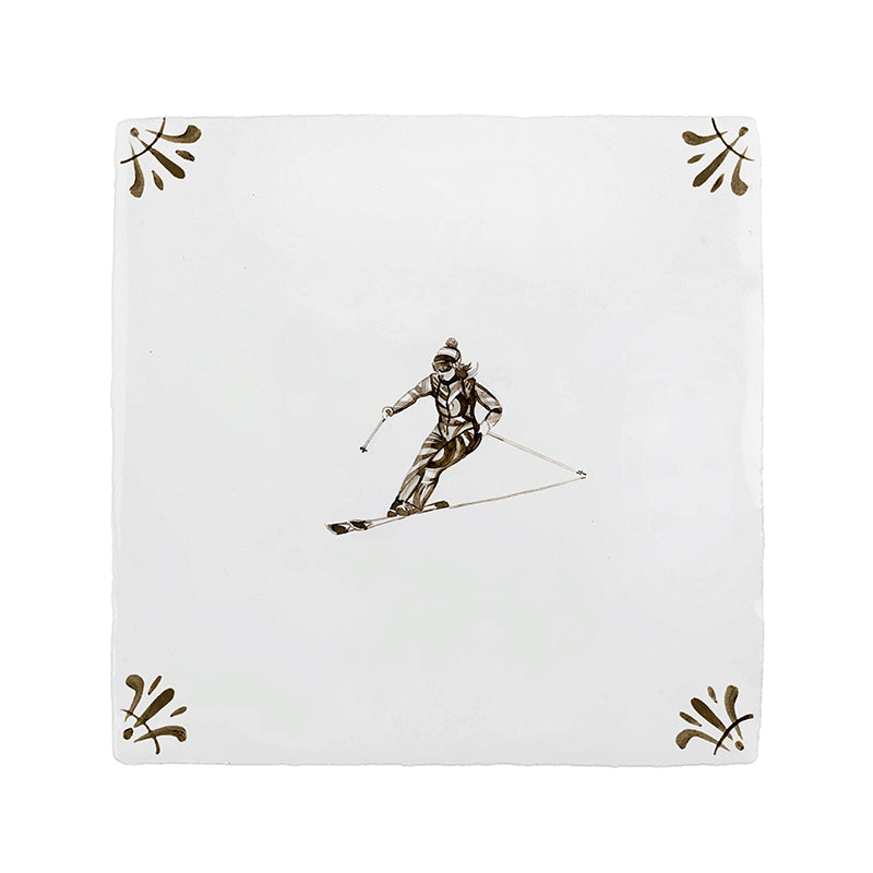 Skier Delft Tile