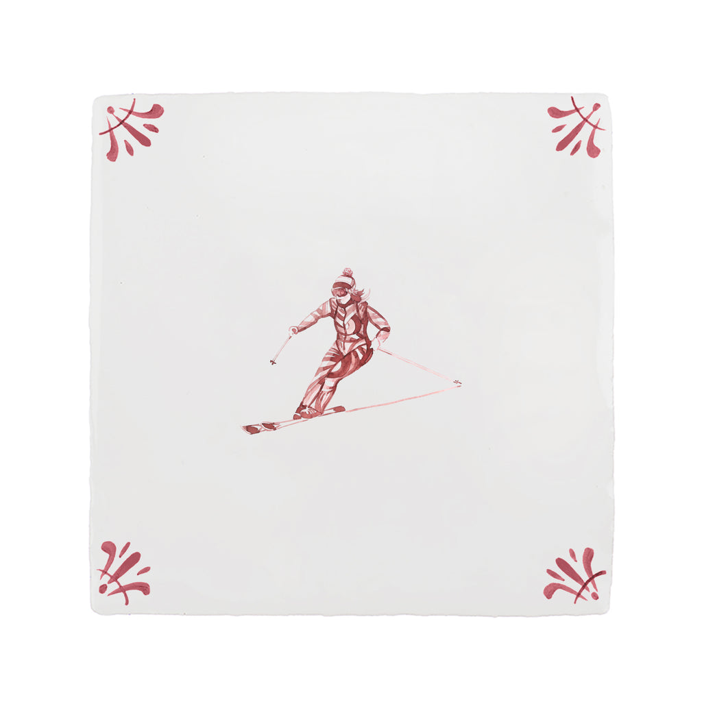 Skier Delft Tile