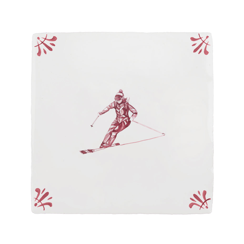 Skier Delft Tile