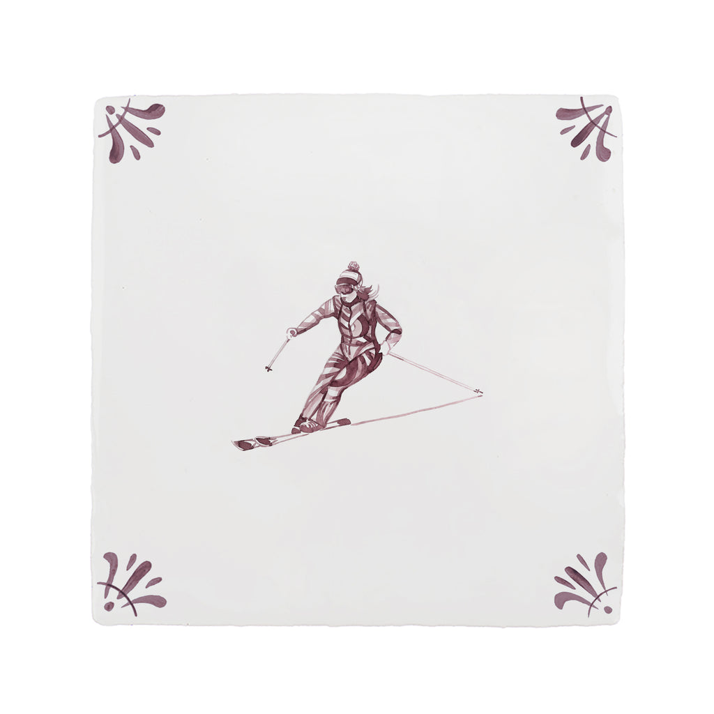 Skier Delft Tile
