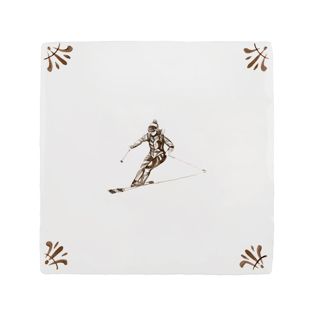 Skier Delft Tile