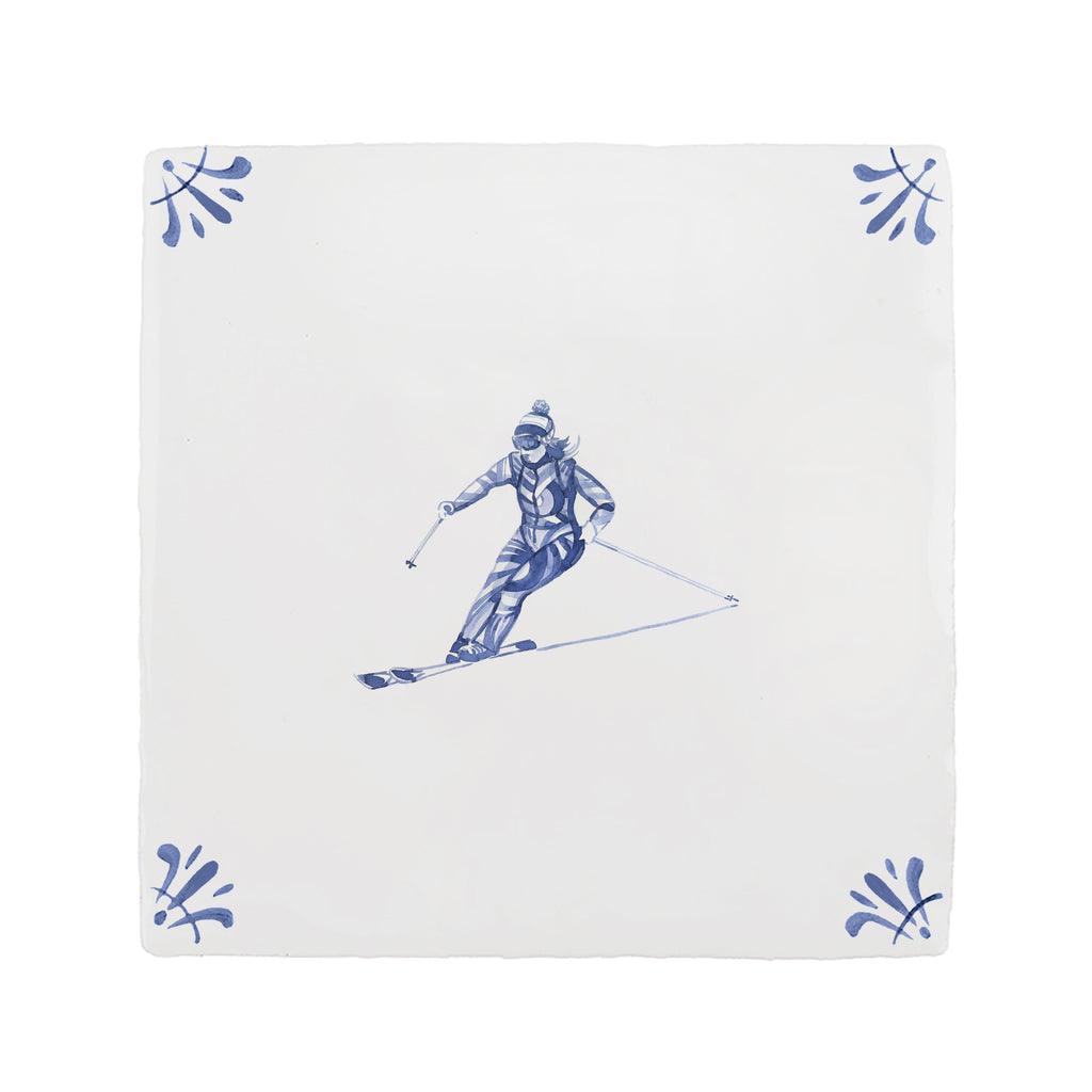 Skier Delft Tile