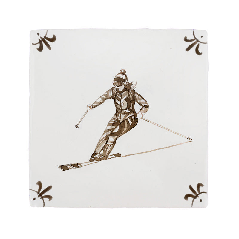 Skier Delft Tile