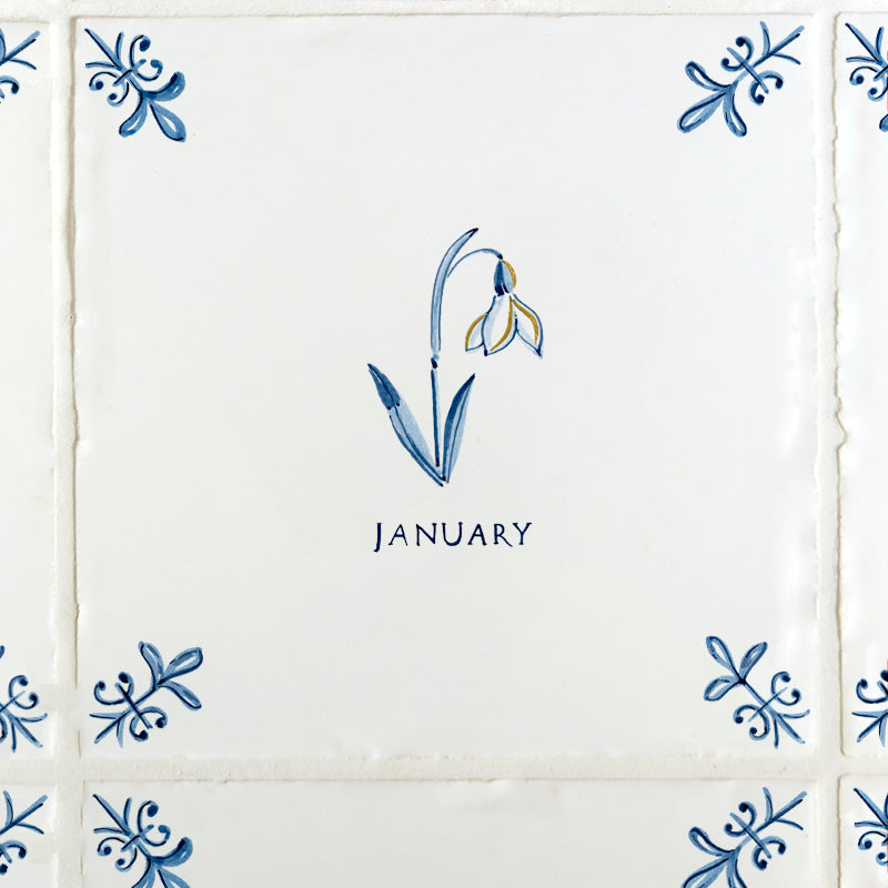 Snowdrop Delft Tile, Gold Lustre