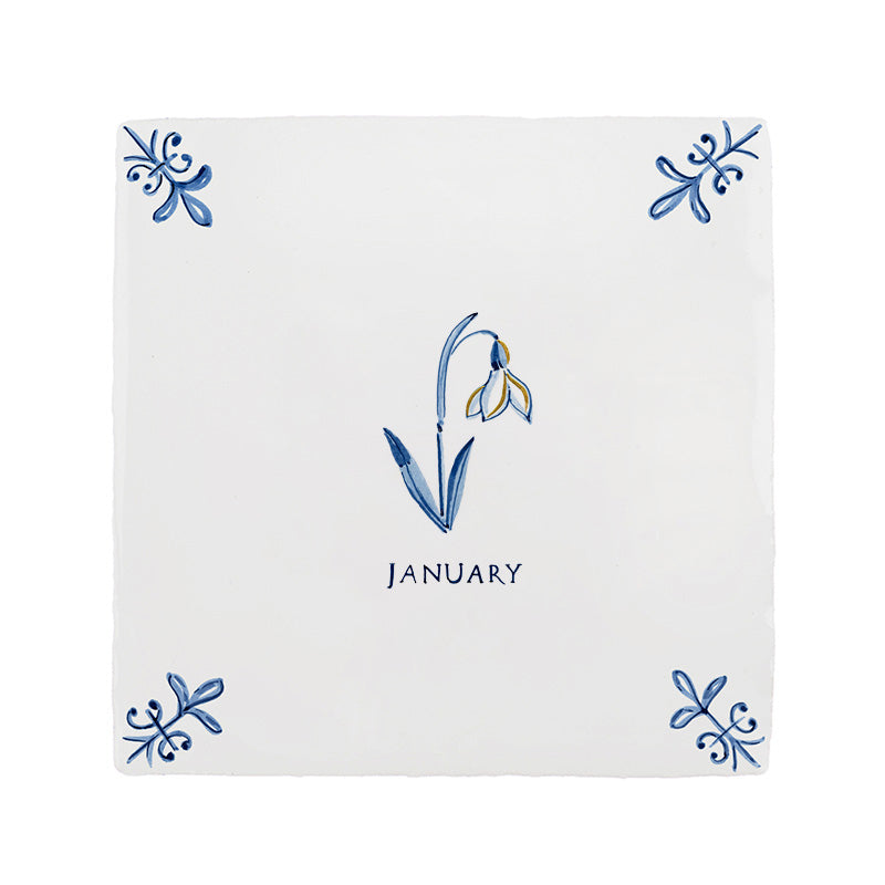 Snowdrop Delft Tile, Gold Lustre