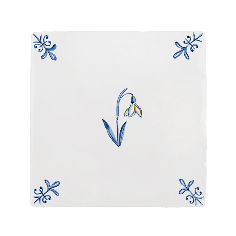 Snowdrop Delft Tile, Gold Lustre
