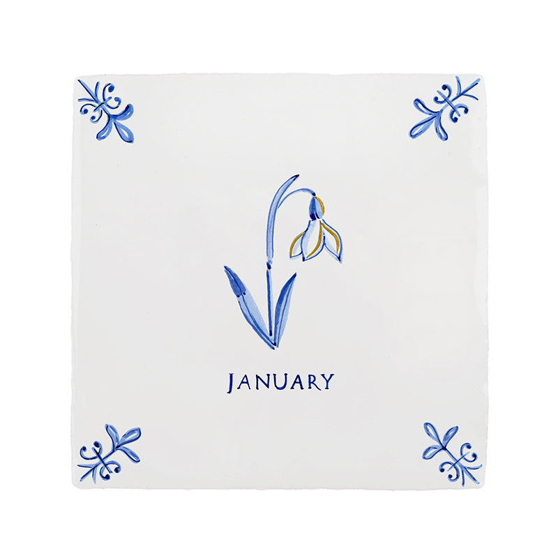 Snowdrop Delft Tile, Gold Lustre
