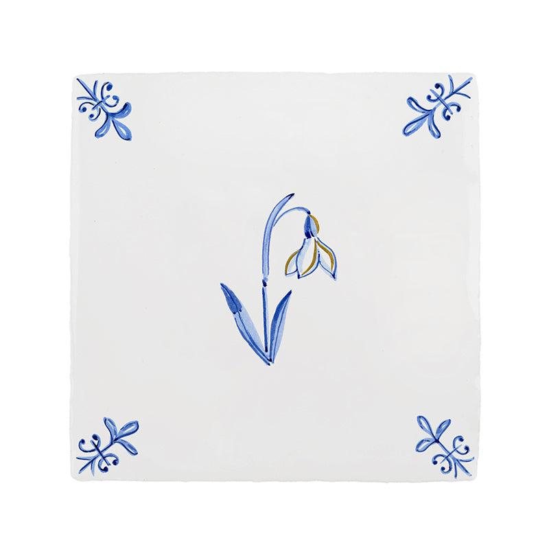 Snowdrop Delft Tile, Gold Lustre