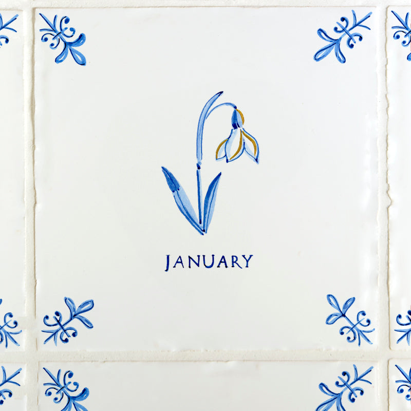Snowdrop Delft Tile, Gold Lustre