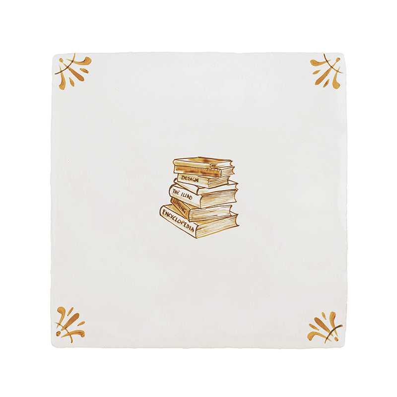 Stacked Books Delft Tile