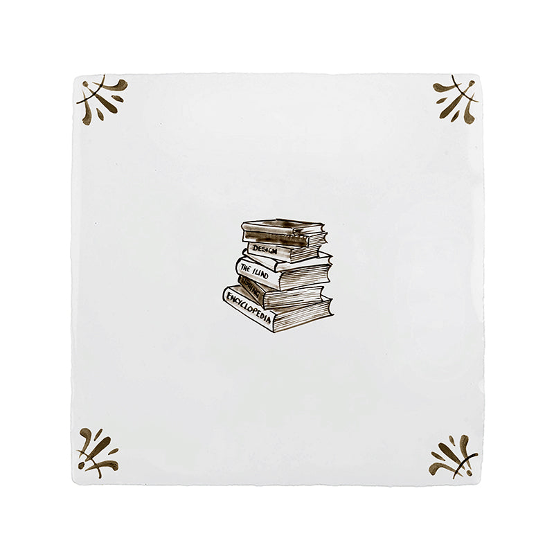 Stacked Books Delft Tile