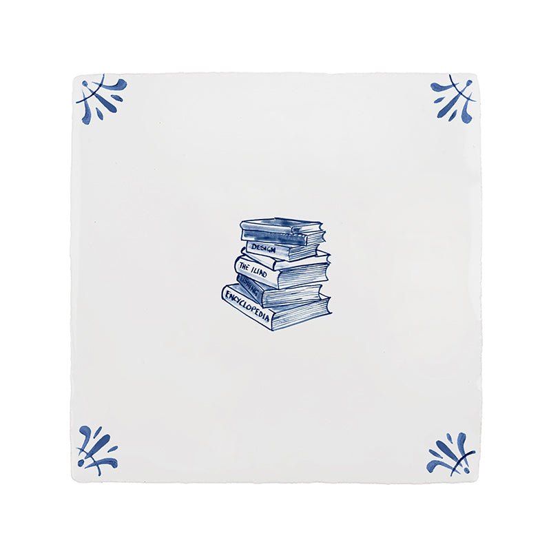 Stacked Books Delft Tile