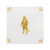 White tile with mustard knight illustration on a white background