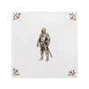 White tile with a knight in armor design on a white background