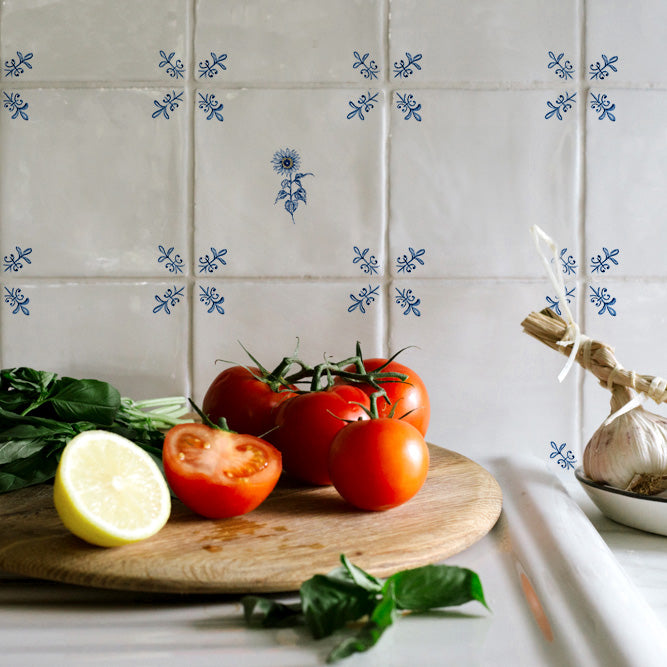 Sunflower Delft Tile, Gold Lustre