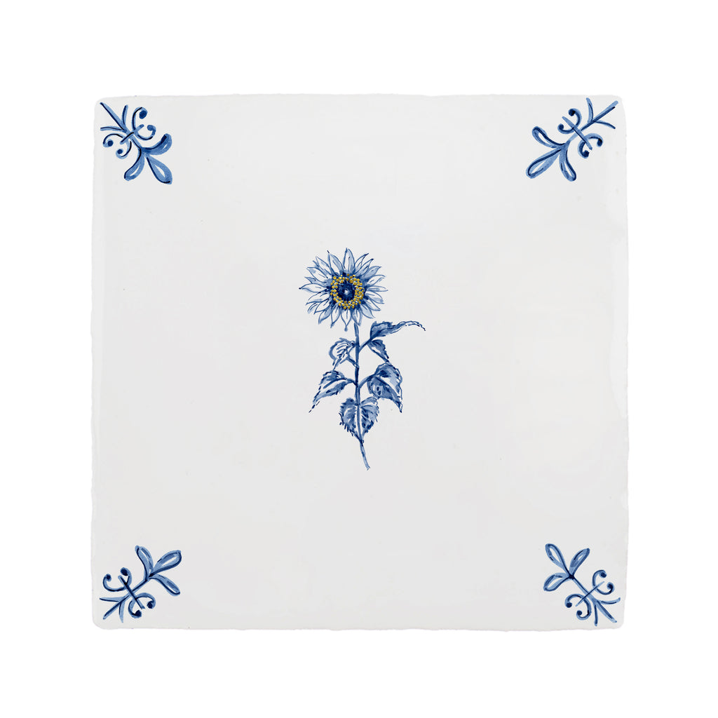 Sunflower Delft Tile, Gold Lustre